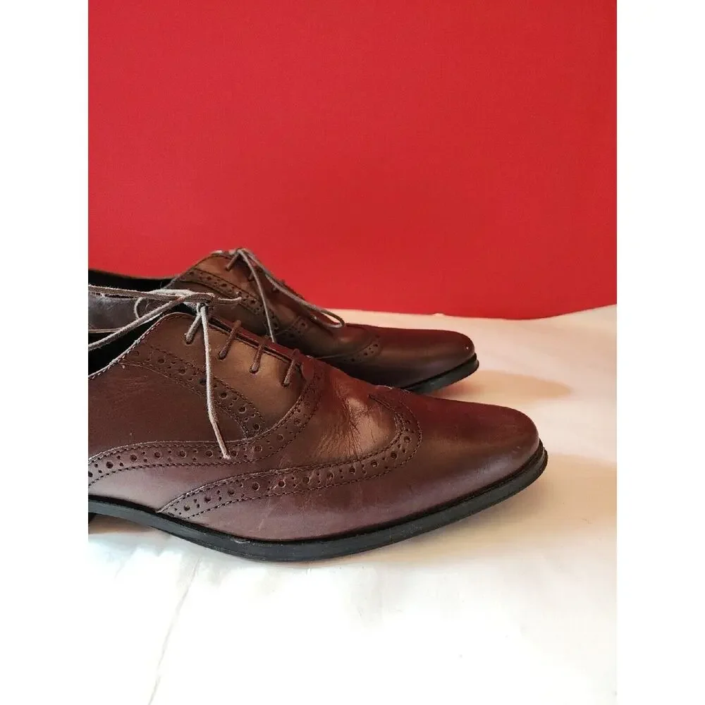 Asos Mens Brown Leather Lace Up Wing Tip Oxford Dress Shoes Size 9